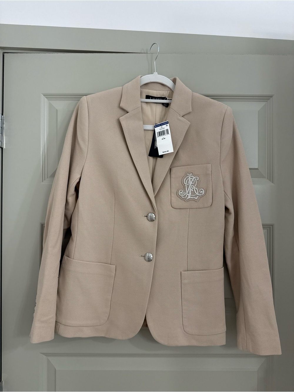 Ralph Lauren Taupe Patch-Pocket Blazer with Monogram
